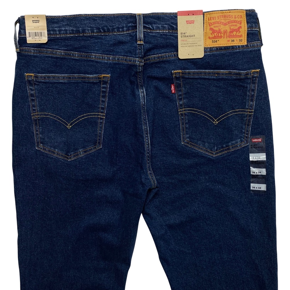 Levis 514 Straight Fit Mens Jeans Dark Wash Denim 36x32 Stretch NWT - Picture 7 of 11
